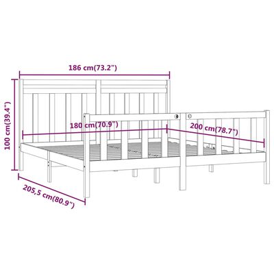 vidaXL Sengeramme hvit heltre furu 180x200 cm 6FT Super King