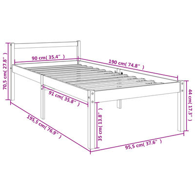 vidaXL Seniorseng 90x190 cm 2FT6 heltre furu