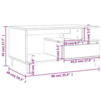 vidaXL Salongbord betonggrå 90x49x45 cm konstruert tre