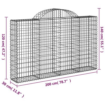 vidaXL Gabionkurv buet 200x30x120/140 cm galvanisert jern