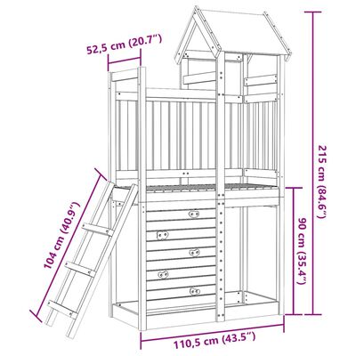 vidaXL Leketårn med klatrevegg 110,5x52,5x215 cm impregnert furu