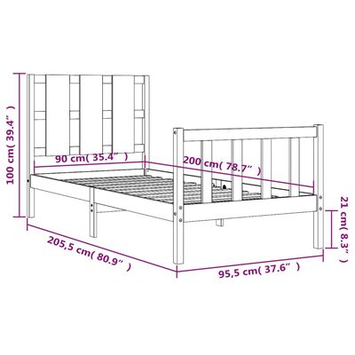 vidaXL Sengeramme med hodegavl hvit 90x200 cm heltre