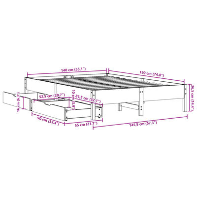 vidaXL Sengeramme uten madrass 140x190 cm heltre furu