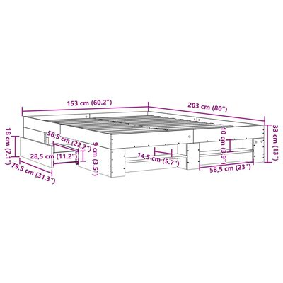 vidaXL Sengeramme uten madrass sonoma eik 150x200 cm konstruert tre