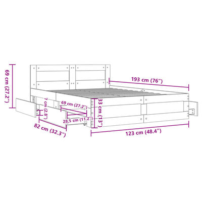 vidaXL Sengeramme med hodegavl brun eik 120x190 cm konstruert tre