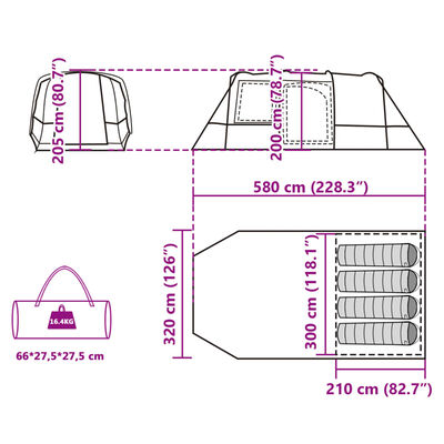 vidaXL Tunneltelt for camping 4 personer blå vanntett