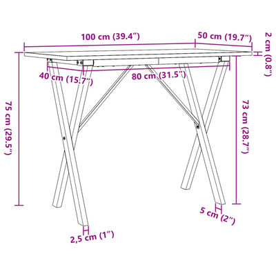 vidaXL Salongbord X-ramme 100x50x75 cm heltre furu og støpejern