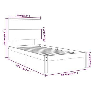 vidaXL Sengeramme honningbrun heltre 75x190 cm Small Single