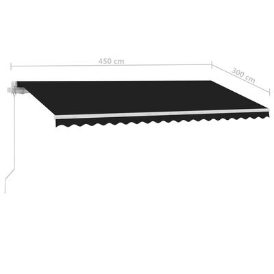 vidaXL Manuell uttrekkbar markise med LED 450x300 cm antrasitt