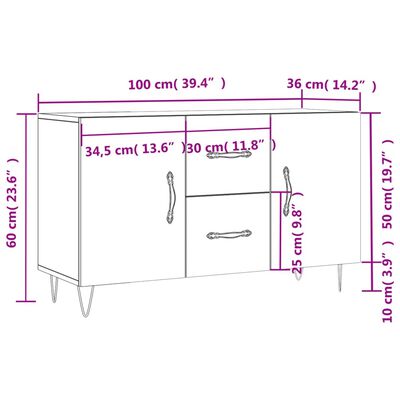 vidaXL Skjenk betonggrå 100x36x60 cm konstruert tre