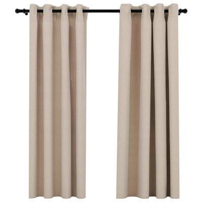 vidaXL Lystette gardiner maljer og lin-design 2 stk beige 140x175 cm