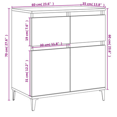 vidaXL Skjenk grå sonoma 60x35x70 cm konstruert tre