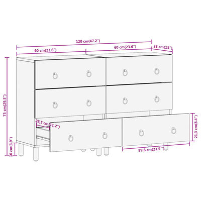 vidaXL Sideskap 2 stk 60x33x75 cm heltre mango