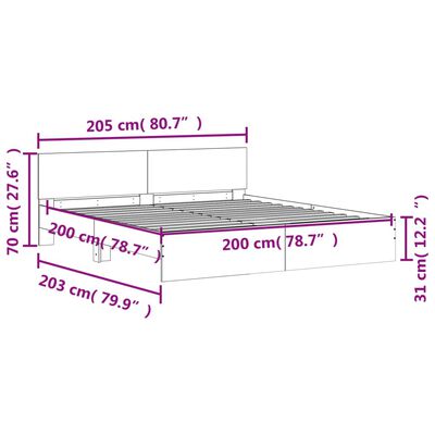 vidaXL Sengeramme med sengegavl og LED hvit 200x200 cm