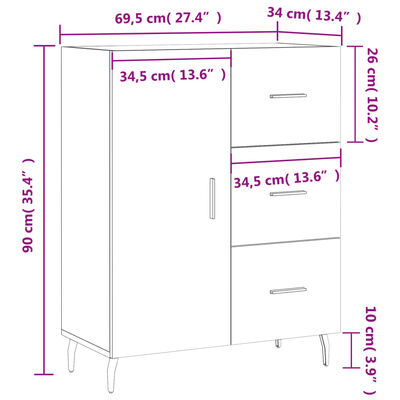 vidaXL Skjenk hvit 69,5x34x90 cm konstruert tre