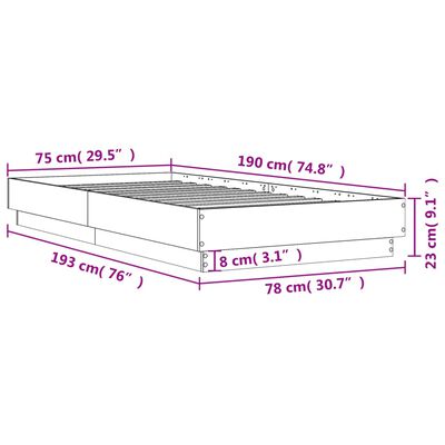 vidaXL Sengeramme uten madrass brun eik 75x190 cm konstruert tre