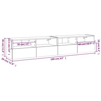 vidaXL Vegghengte TV-benker 2 stk hvit 80x30x30 cm konstruert tre