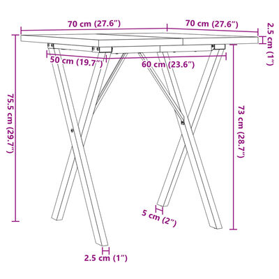 vidaXL Spisebord X-ramme 70x70x75,5 cm heltre furu og støpejern