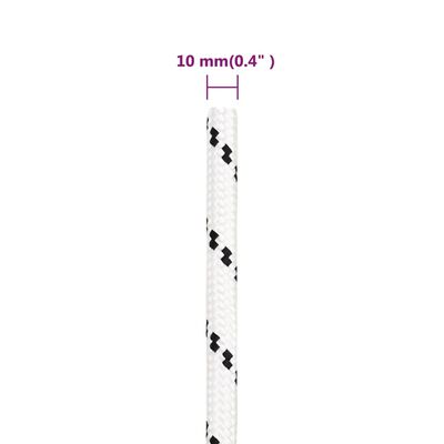 vidaXL Flettet båttau hvit 10 mm x 25 m polyester