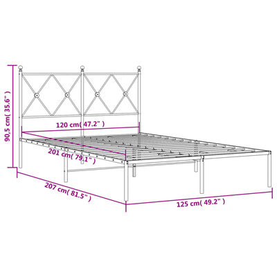 vidaXL Sengeramme i metall med sengegavl svart 120x200 cm