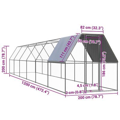 vidaXL Kyllingbur 2x12x2 m galvanisert stål