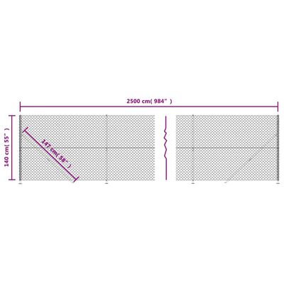 vidaXL Kjettinggjerde med flens antrasitt 1,4x25 m