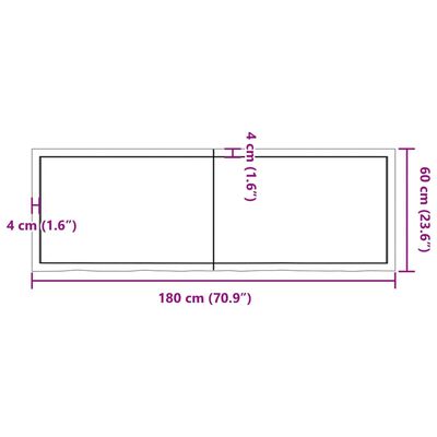 vidaXL Bordplate lysebrun 180x60x(2-6) cm behandlet heltre eik