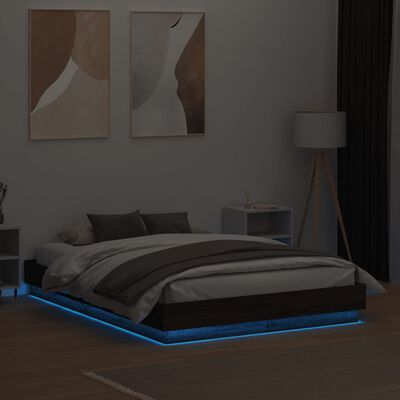 vidaXL Sengeramme med LED-lys brun eik 140x190 cm