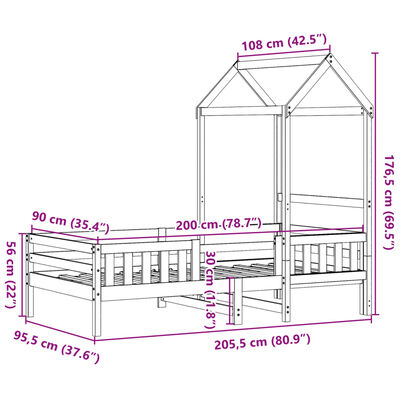 vidaXL Sengeramme med tak 90x200 cm heltre furu