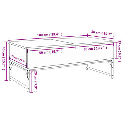 vidaXL Salongbord brun eik 100x50x40 cm konstruert tre og metall