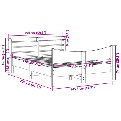 vidaXL Sengeramme med hodegavl 140x190 cm heltre furu