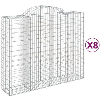 vidaXL Gabionkurver buede 8 stk 200x50x160/180 cm galvanisert jern