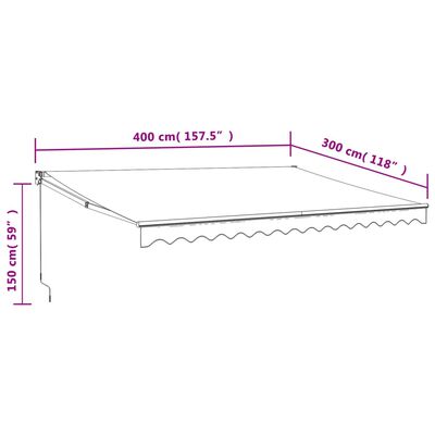 vidaXL Uttrekkbar markise kremhvit 4x3 m stoff og aluminium