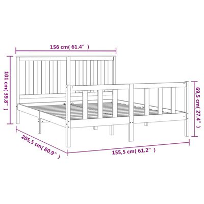 vidaXL Sengeramme med hodegavl hvit 150x200 cm heltre furu king size