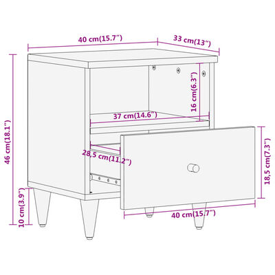 vidaXL Nattbord 2 stk 40x33x46 cm heltre mango