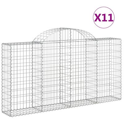 vidaXL Gabionkurver buede 11 stk 200x30x100/120 cm galvanisert jern