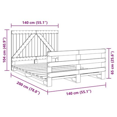 vidaXL Sengeramme med hodegavl 140x200 cm heltre furu