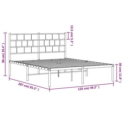 vidaXL Sengeramme i metall med hodegavl hvit 120x200 cm