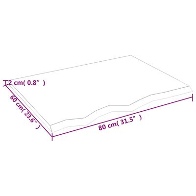 vidaXL Bordplate 80x60x2 cm ubehandlet heltre eik