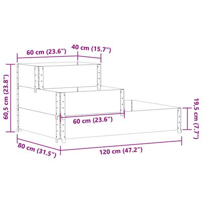 vidaXL Høybed 3 trinn svart 120x80 cm heltre furu