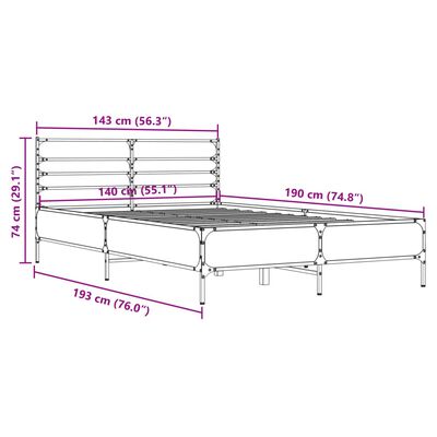 vidaXL Sengeramme grå sonoma 140x190 cm konstruert tre og metall