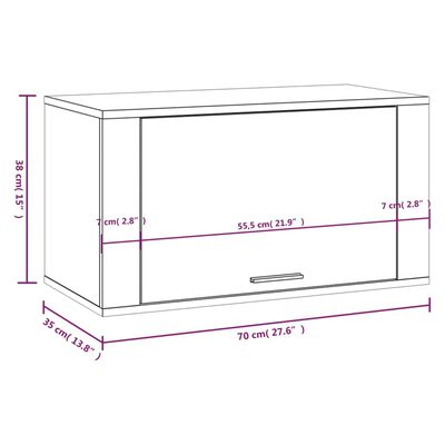 vidaXL Veggmontert skoskap røkt eik 70x35x38 cm heltre furu