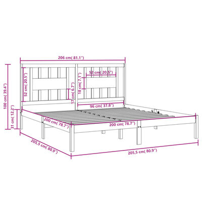 vidaXL Sengeramme hvit heltre furu 200x200 cm