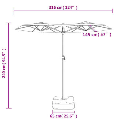 vidaXL Parasoll dobbelt hode med LED terrakotta 316x240 cm