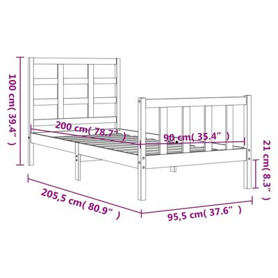 vidaXL Sengeramme med hodegavl 90x200 cm heltre