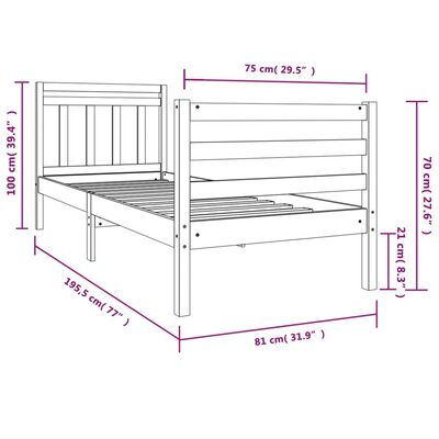 vidaXL Sengeramme hvit 75x190 cm Small Single heltre