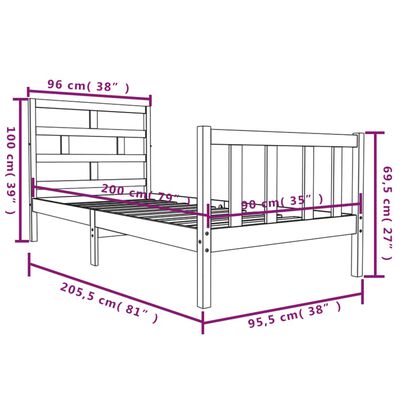 vidaXL Sengeramme honningbrun heltre furu 90x200 cm