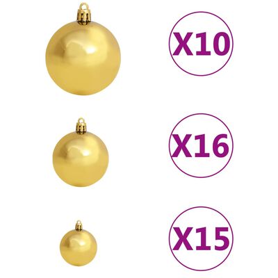 vidaXL Forhåndsbelyst kunstig juletre med kulesett hvit 210 cm PVC