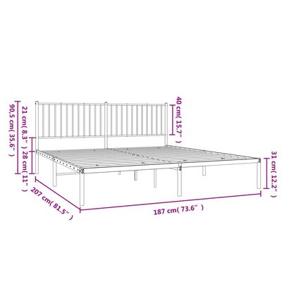 vidaXL Sengeramme i metall med sengegavl svart 180x200 cm