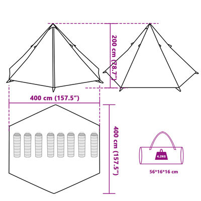 vidaXL Familietelt tipi for 8 personer grå og oransje vanntett